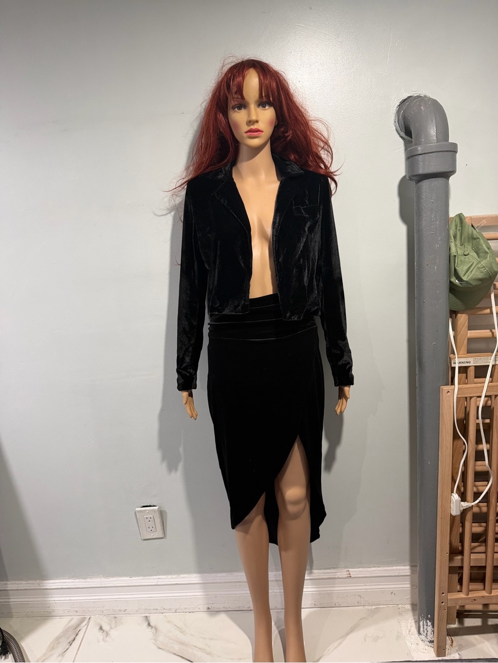 Bar III Black Velvet High-Low Skirt with Front Slit
